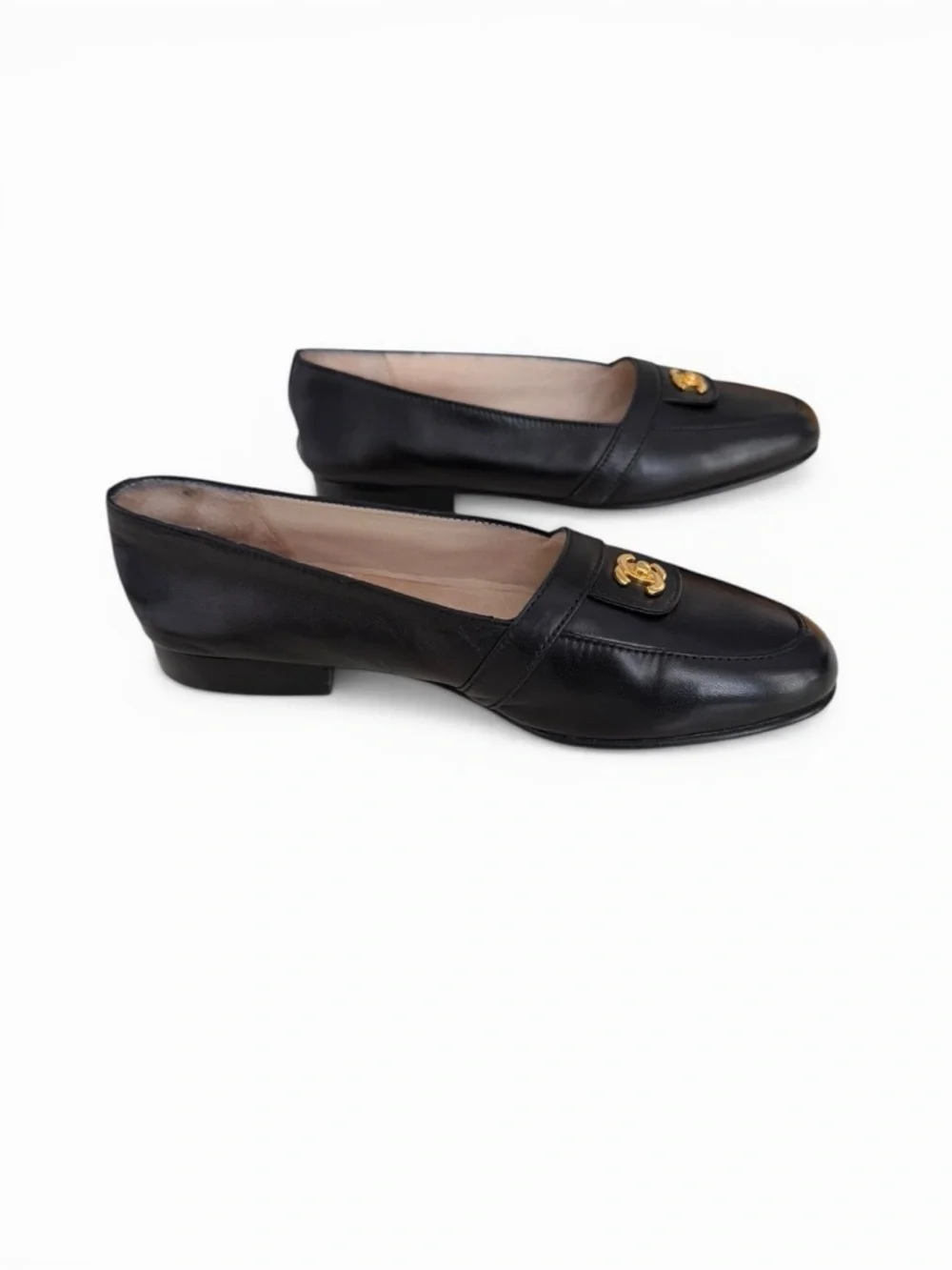 CHANEL CC TURNLOCK Logo Black Leather Loafers | EU 37 | Rare | 24K Gold Plated - Picture 12 of 13